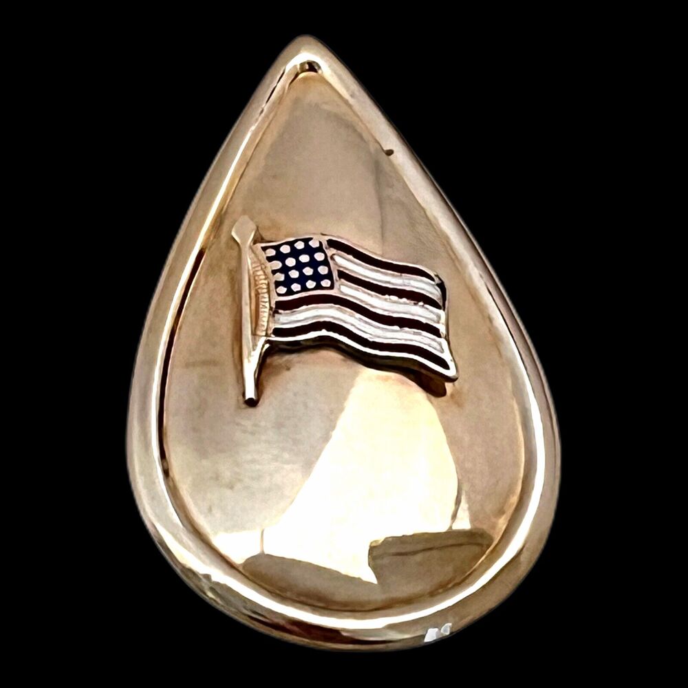 Vintage 1970s American Flag Scarf Clip Gold Tone Patriotic - 13B